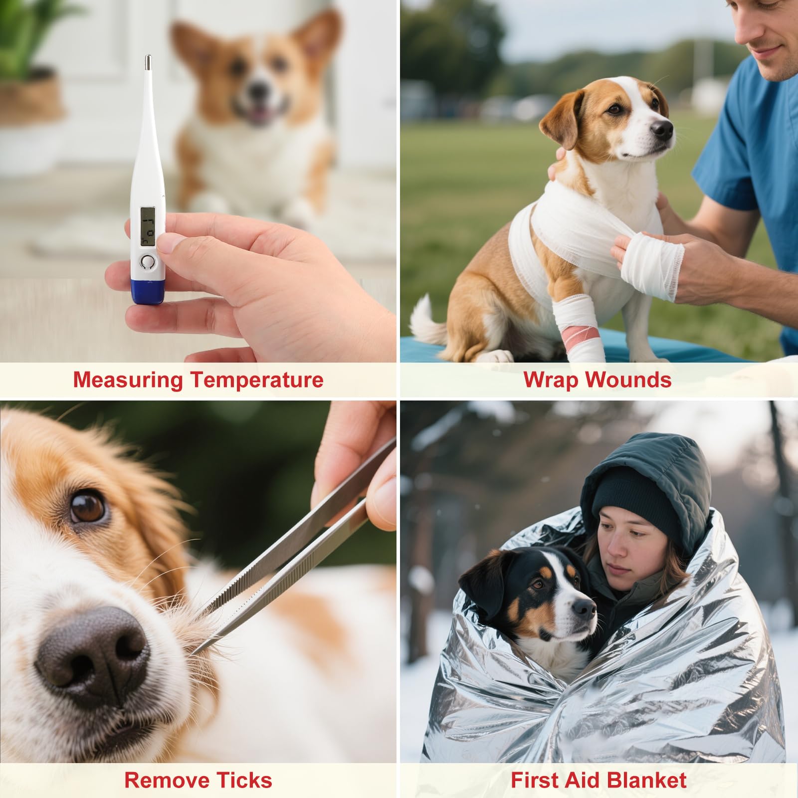 AOBOPLE Kit de primeros auxilios para mascotas, cuidado esencial para perros y gatos, incluye 83 artículos para una protección total de tu mascota, ideal para viajes, camping, uso doméstico