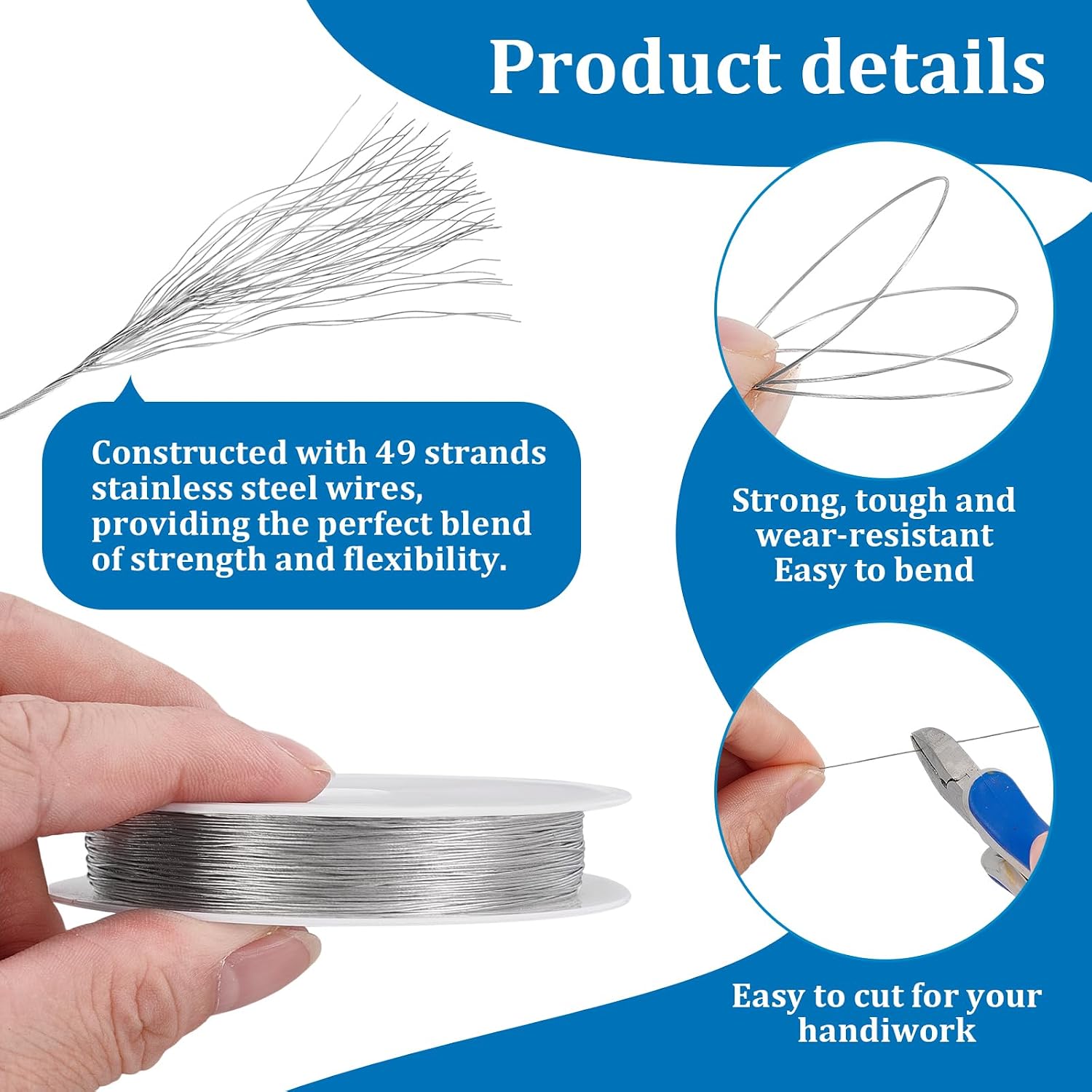 PH PandaHall 49 Strands Jewelry Making Wire, 65.6 FT 304 Stainless Steel Wire 0.015 inch Bead String Wire Beading Wire Craft Wire Metal Jewelry Wire for Necklace Bracelet Wire Wrapping Crafting