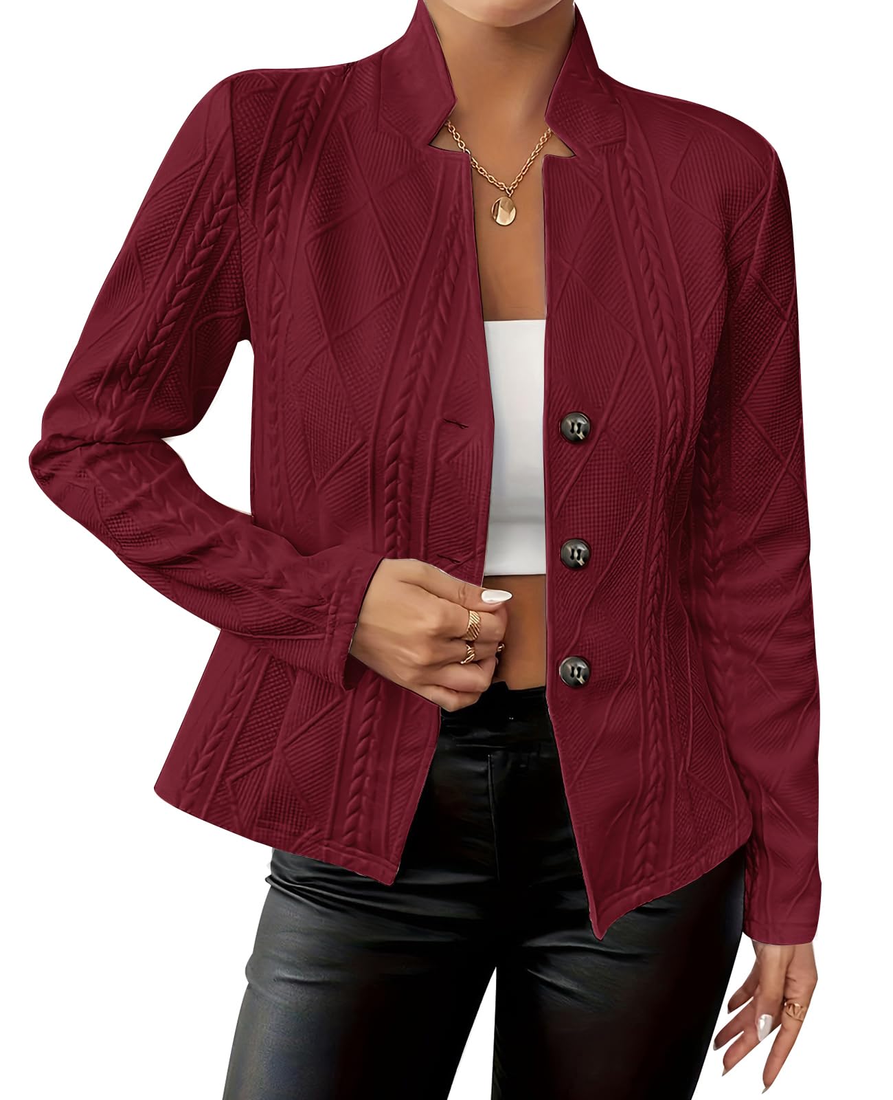 MINTLIMIT Womens Blazer Long Sleeve Button Down Blazers Stand Collar Textured Business Casual Blazers Suit Jackets