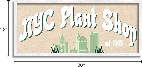 Miniatura 8 de Stupell Industries NYC Plant Shop Green Grass Skyline Est. 1965, diseño de Daphne Polselli - Arte de pared enmarcado blanco, 30 x 13 pulgadas
