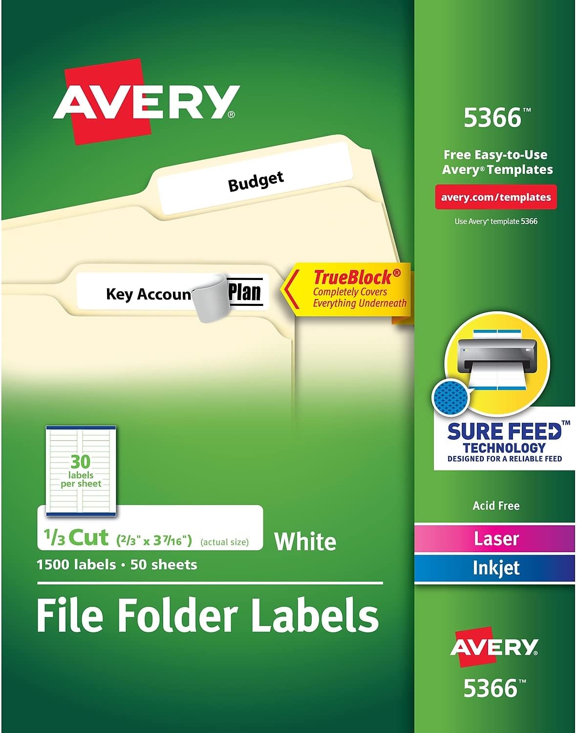 AVERY AVE5366 - Permanent Self-Adhesive Laser/Inkjet File Folder Labels