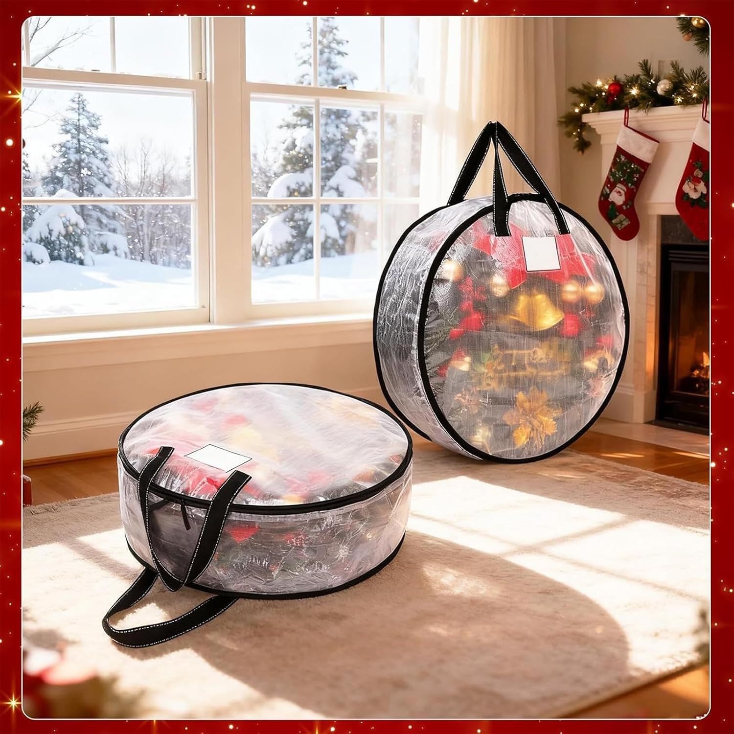 Wreath Storage Container - Transparent Wreath Organizer,Garland Dustproof Storage,for Halloween Holiday Festival Christmas Seasonal Apartment Garage Attic Laundry Wardrobe