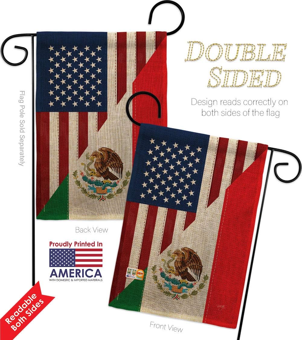 US Mexico Friendship Burlap Garden Flag Regional USA American Alliance World Country Particular Area Small Decorative Gift Yard House Banner Double-Sided Made In 13 X 18.5