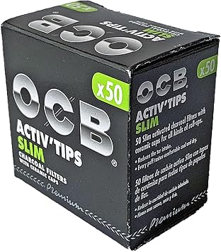 OCB Activ Tips Slim Activated Carbon Filter 7 mm Pack of 50 Filter Tips