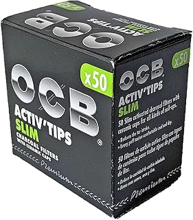 OCB Activ Tips Slim Activated Carbon Filter 7 mm Pack of 50 Filter Tips