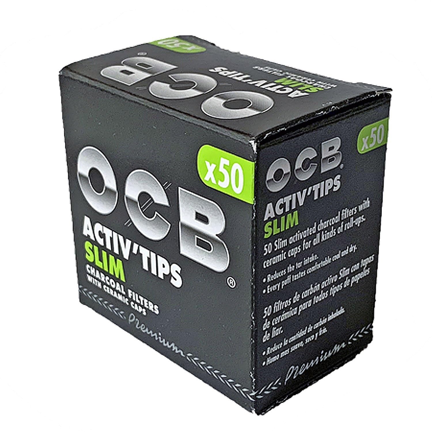 OCB ActivTips Slim 7 mm - Aktivkohlefilter mit Keramikkappen - 10 x 50 Stück
