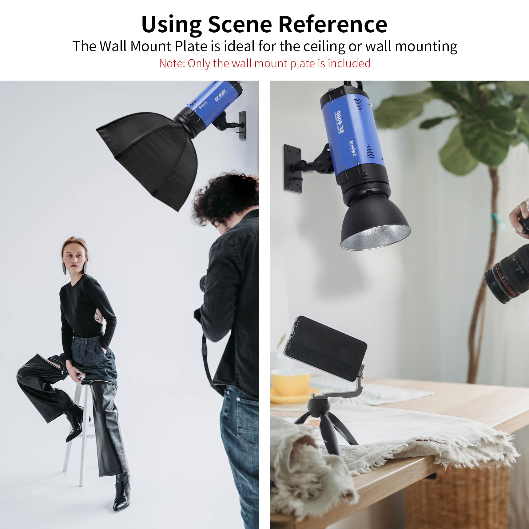 Selens Supporto da parete per bambini, piastra da parete, supporto in metallo, supporto con stud, altezza 12 cm, per studio fotografico, video, monolight da parete, accessorio fotografico