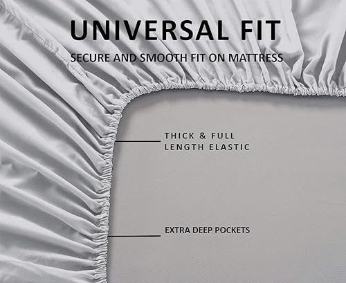 Miniatura 15 de Juego de sábanas tamaño King, juego de 4 piezas, sábanas de lujo para hotel, bolsillos profundos, fácil ajuste, transpirables y refrescantes