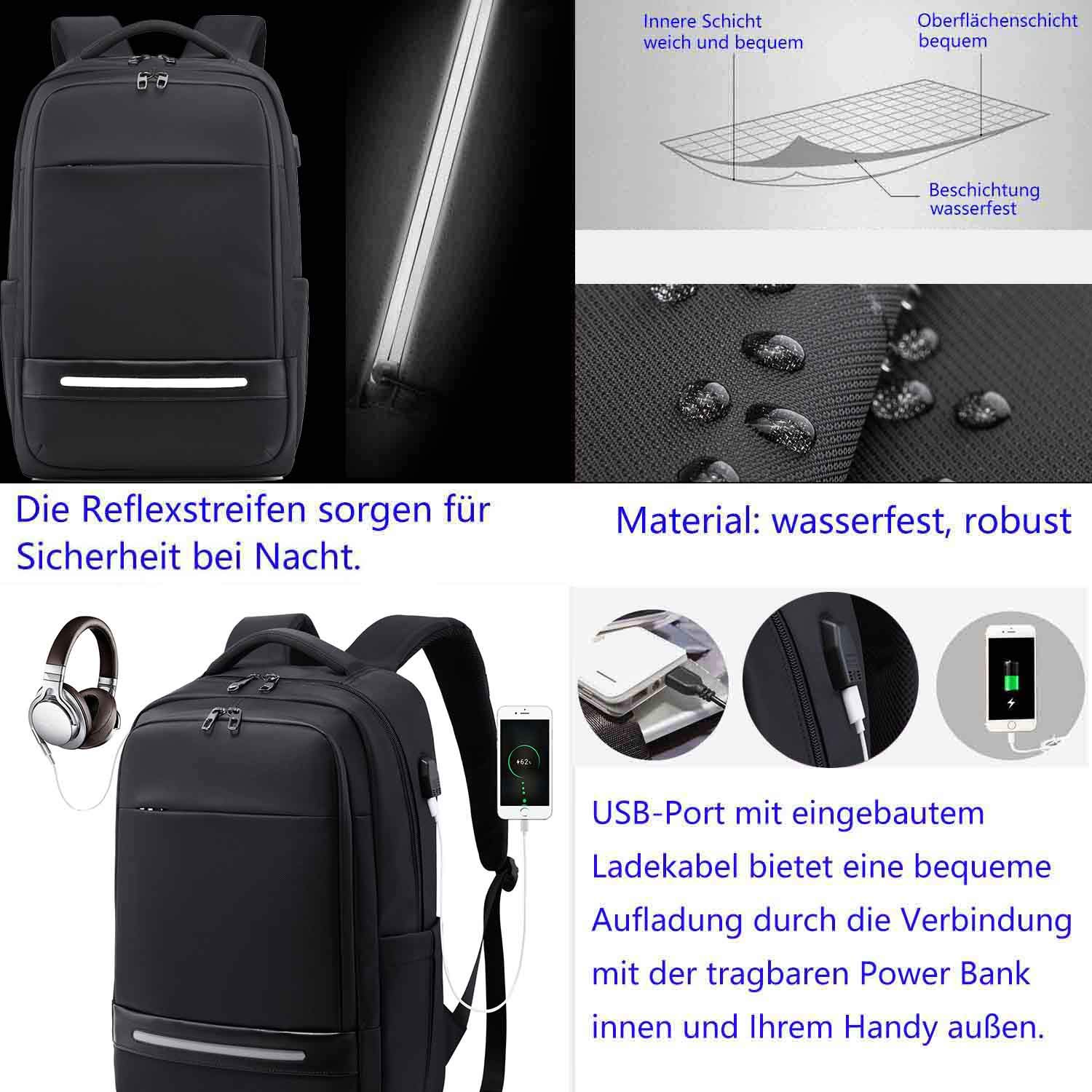 Neuleben Plecak na laptopa o przekątnej ekranu 17 cali (17 cali), z przyłączem ładowania USB, zabezpieczenie przed kradzieżą, duży plecak podróżny, biznesowy, męski i damski, do pracy w podróży, czarny, Einheitsgröße, plecak