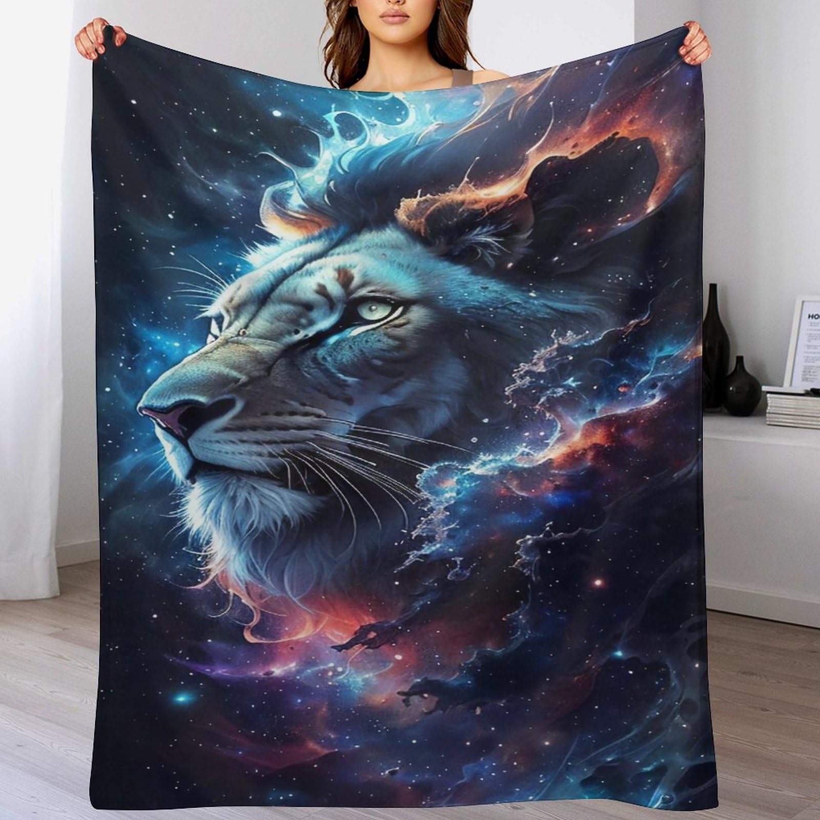 Couverture polaire lion en flanelle douce pour canapé 100x130cm