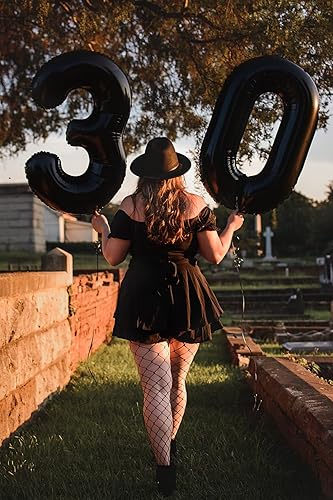 Vista 28 de Globos de números 0 de 40 pulgadas, globos negros de números para números 10, 20, 30, 40, 50, 60, 70, 80, 90, 100, globos de números 10, 20, 30, 40