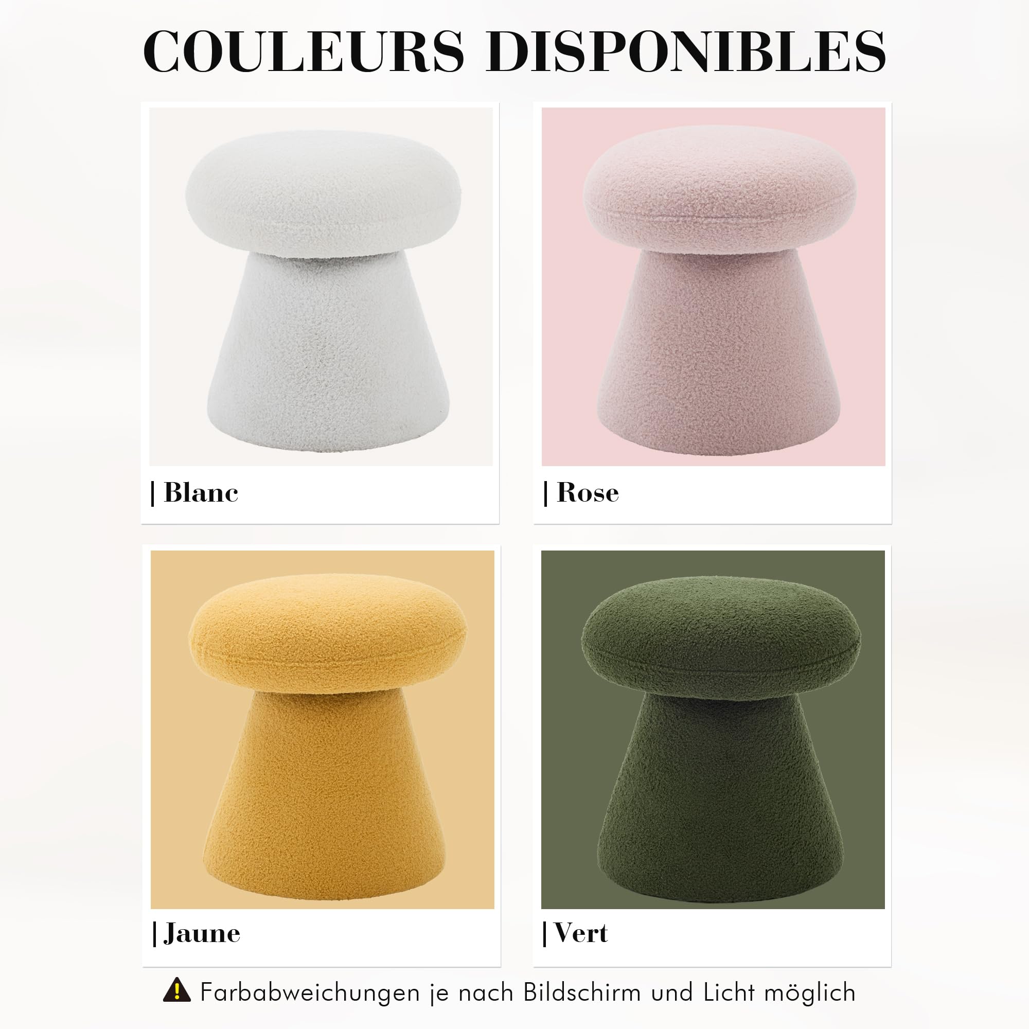 DEKKETO Tabouret de Coiffeuse Pivotant 360°, Pouf Rond Repose-Pieds Salon, Chaise Maquillage Moderne en Tissu Bouclette, Siège Rembourré Confortable pour Chambre, Dressing, Entrée, Vert