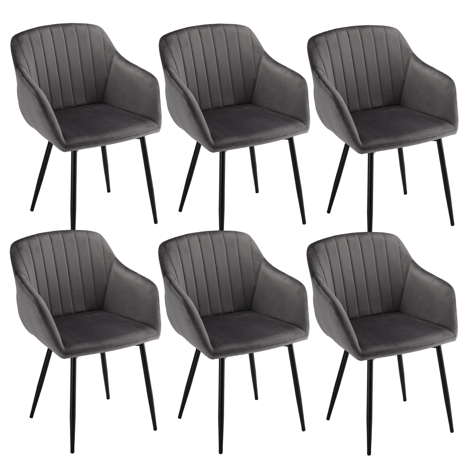 Goeurvant Sedie Sala da Pranzo con Seduta Imbottita Sedie Cucina Set da 6 Sedia da Cucina in Velluto con Gambe in Metallo, Grigio Scuro