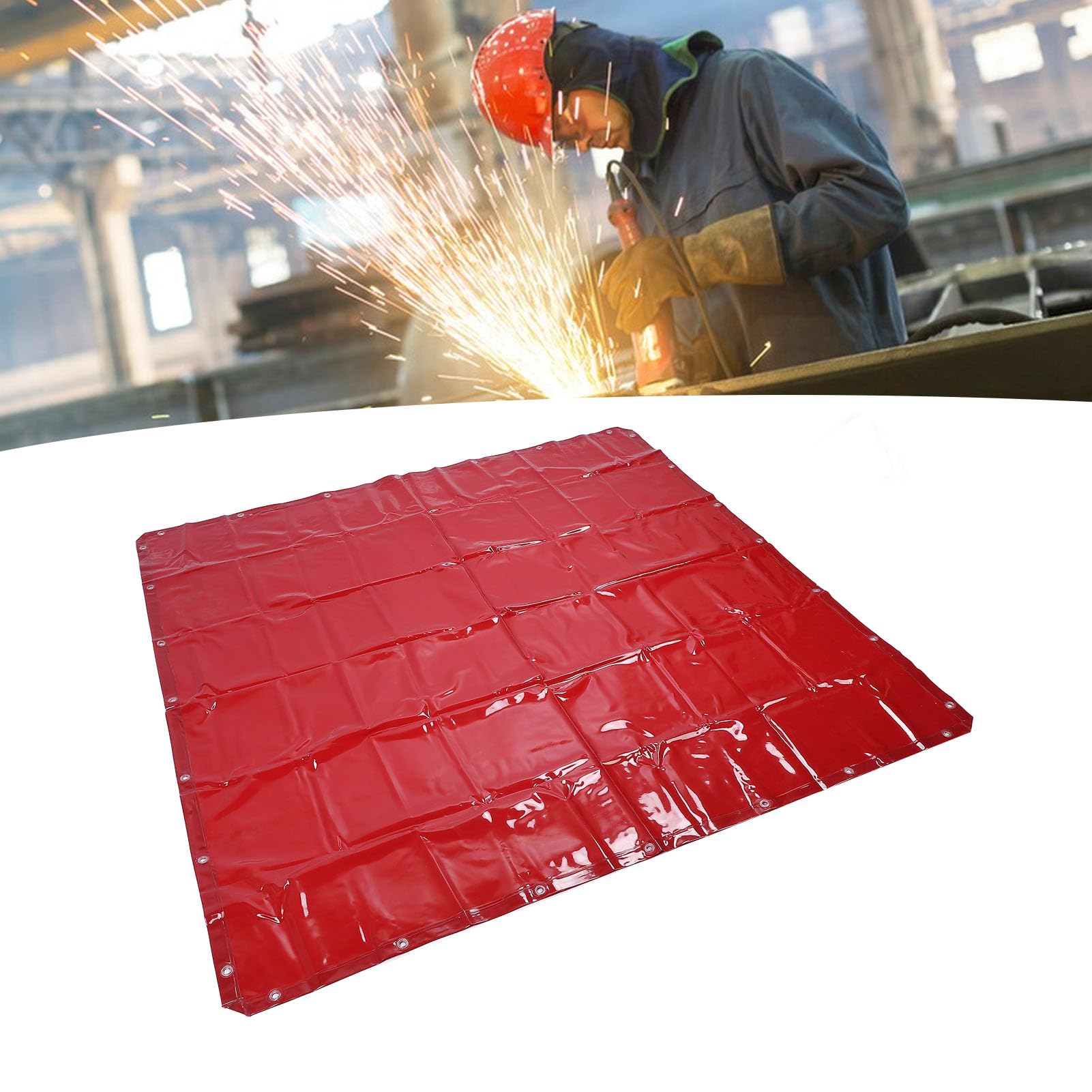 Écran de Soudage Rideau Ignifuge Rouge Robuste pour Atelier 5,7x5,7 Pieds en Polyéthylène avec Protection UV