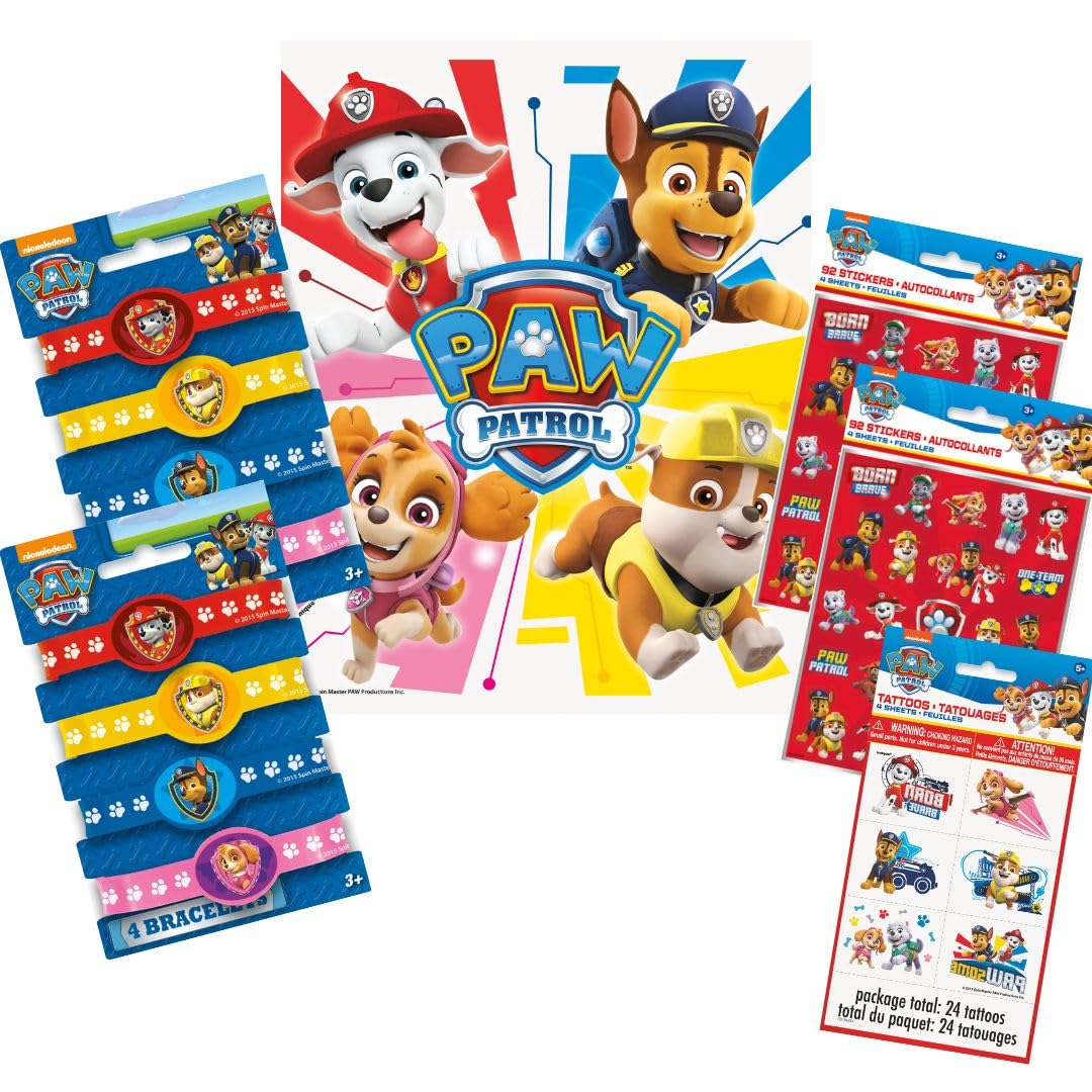Paw Patrol Loot Bag Bundle - Party Favors for 8! Loot Bags, Tattoos, Stickers & Bracelets