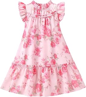 PAMBERSTON Flora Lifestyle Girls Pink Floral Printed A-Line Dress | Georgette Sleeveless Knee-Length Dress with Round Neck... Price In India