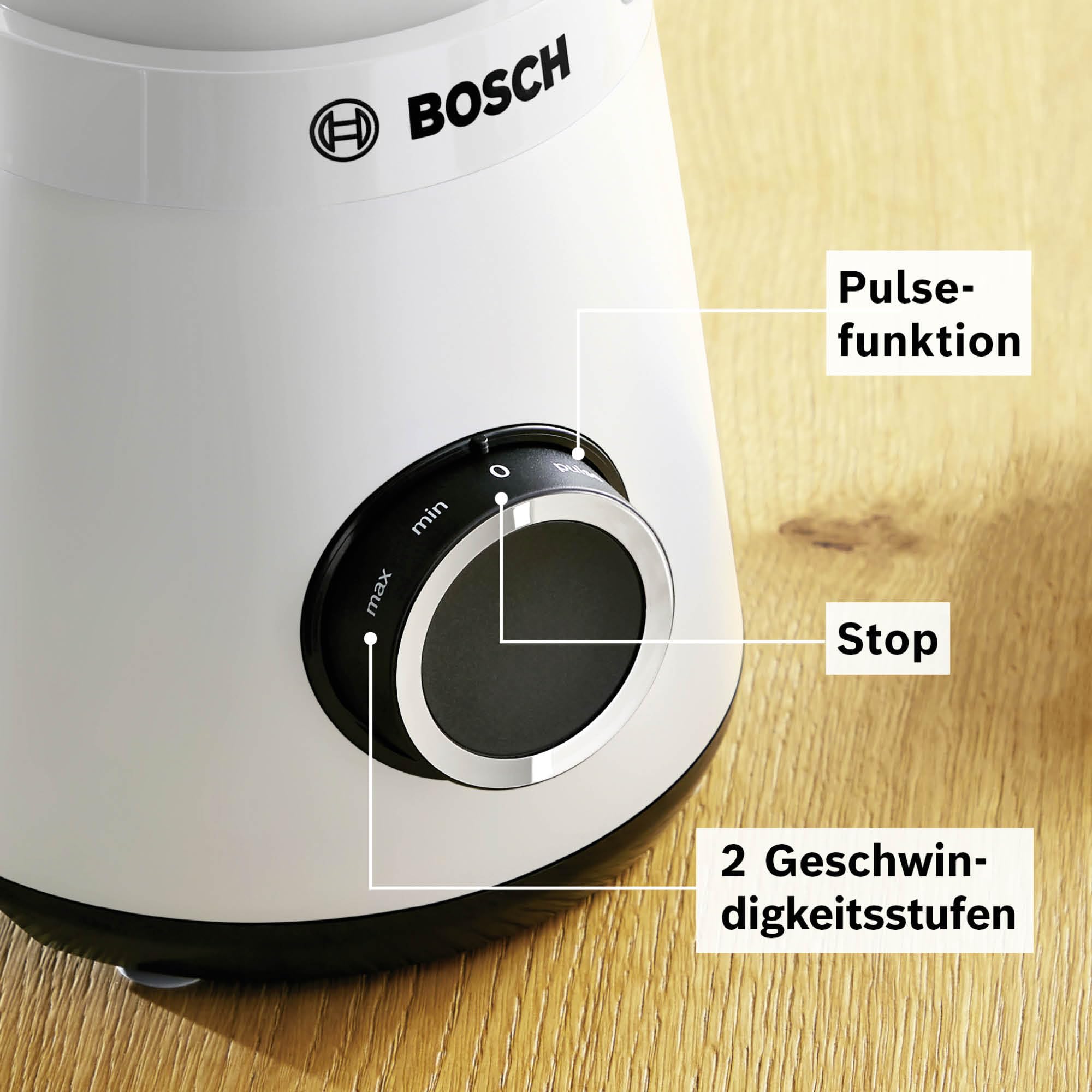 Bosch Standmixer Smoothie Maker, 1200 W, 1,5l Kunststoff-Mixbehälter, weiß, spülmaschinenfeste Teile, 30.000 U/min, Made in Europe, VitaPower Serie 4 MMB6141W