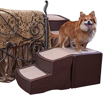 Pet Gear Easy Step Bed Stair for Cats/Dogs, Adjusts to Either Side of Bed, Removable Washable Carpet Treads, Storage Compartment, for Pets Up to 75lbs