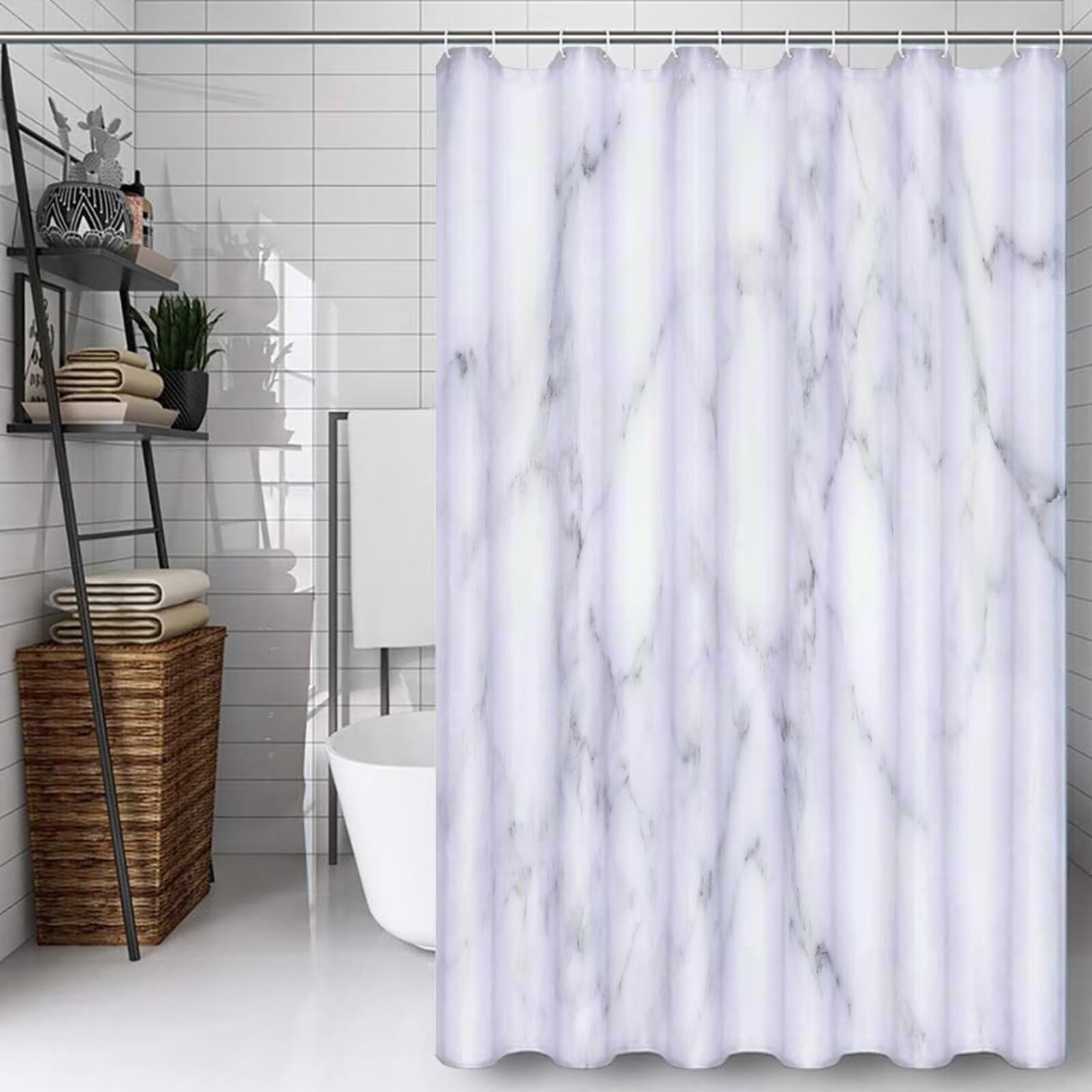 Rideau de douche 100x140cm gris et blanc en polyester lavable pour hôtel et maison
