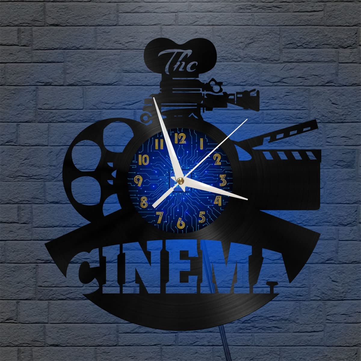 Horloge cinéma LED : style vintage noir pour salon