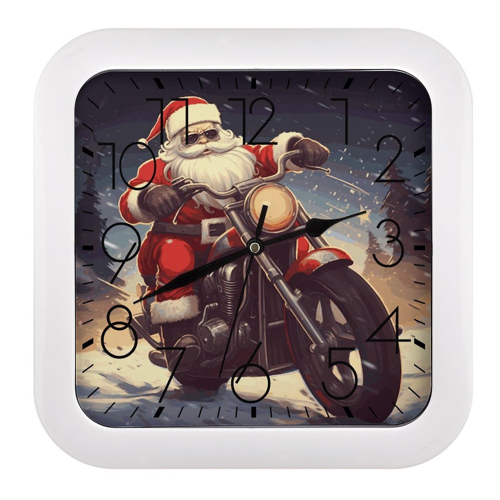LDGSUPH Santa Claus Biker Riding Wall Clock Silent Non-Ticking Modern Clock Personalized Vintage Square Clocks for Travel Office Kitchen Home Decorative Clocks 10.2 Inch