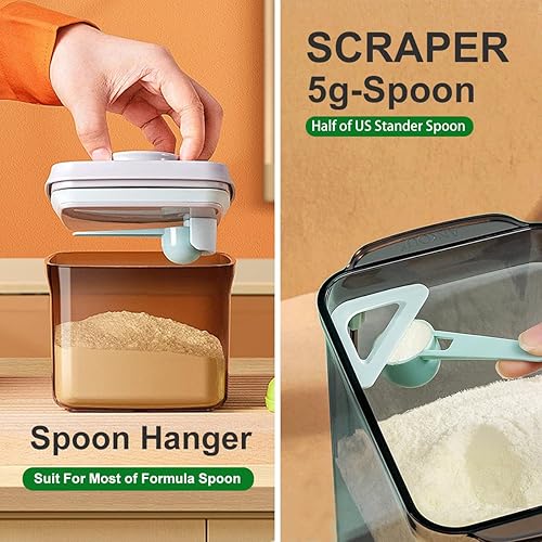 Miniatura 3 de Contenedor de fórmula, dispensador hermético de fórmula de 57.5 fl oz25.75 oz, práctico contenedor de alimentos desplegables con un botón,