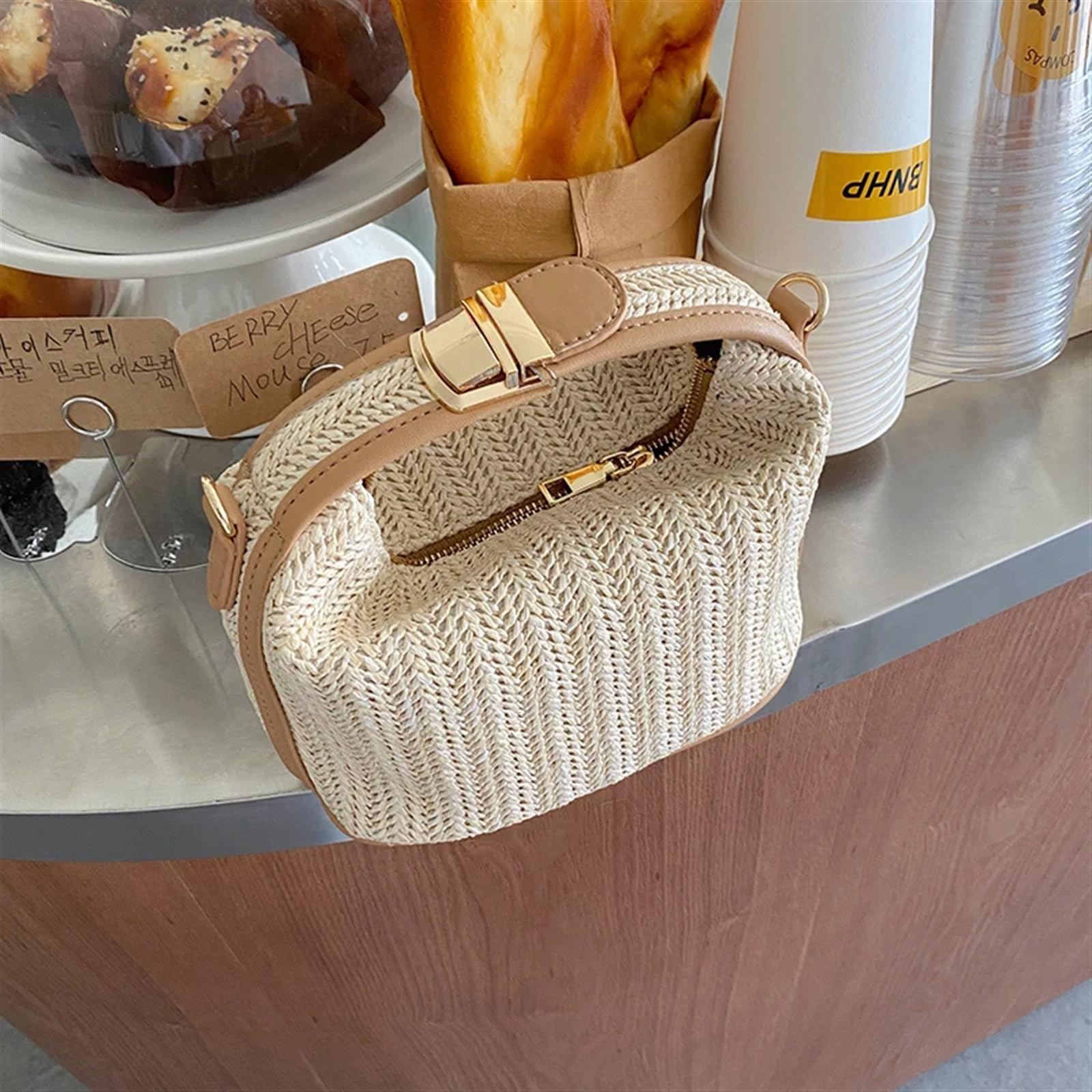 Stroh Handtasche Damen Große Woven Beige Straw Crossbody Bag Handbag Crochet Straw Shoulder Bag Vacational Bucket Beach Travel Bags for Women Entworfen Für Die Reise Zum Strand Im Urlaub