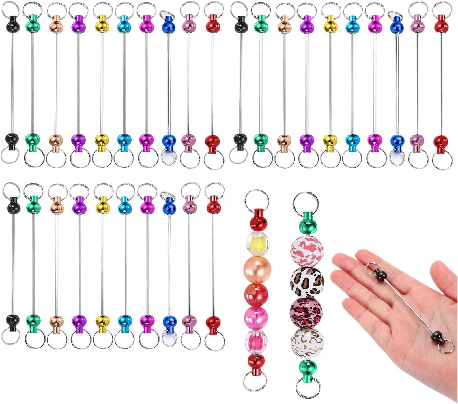 30 Pcs Keyring Making Kit Beadable Keychains Kit Bead Keyring Making Kits keyrings for Crafts Metal Beadable Keychain Bar Blanks for DIY Detachable Keychains Blanks for Beads (Multicoloured)