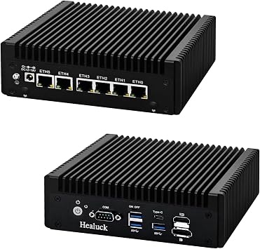 Firewall Appliance Mini PC 8130U, 6X I226V 2.5GbE LAN, 1x DB9 COM, DDR3 16G RAM 128G SSD, 3USB, USBC,HD+DP Dual Display,Support Pfsense, AES-NI, Ideal for Homelab
