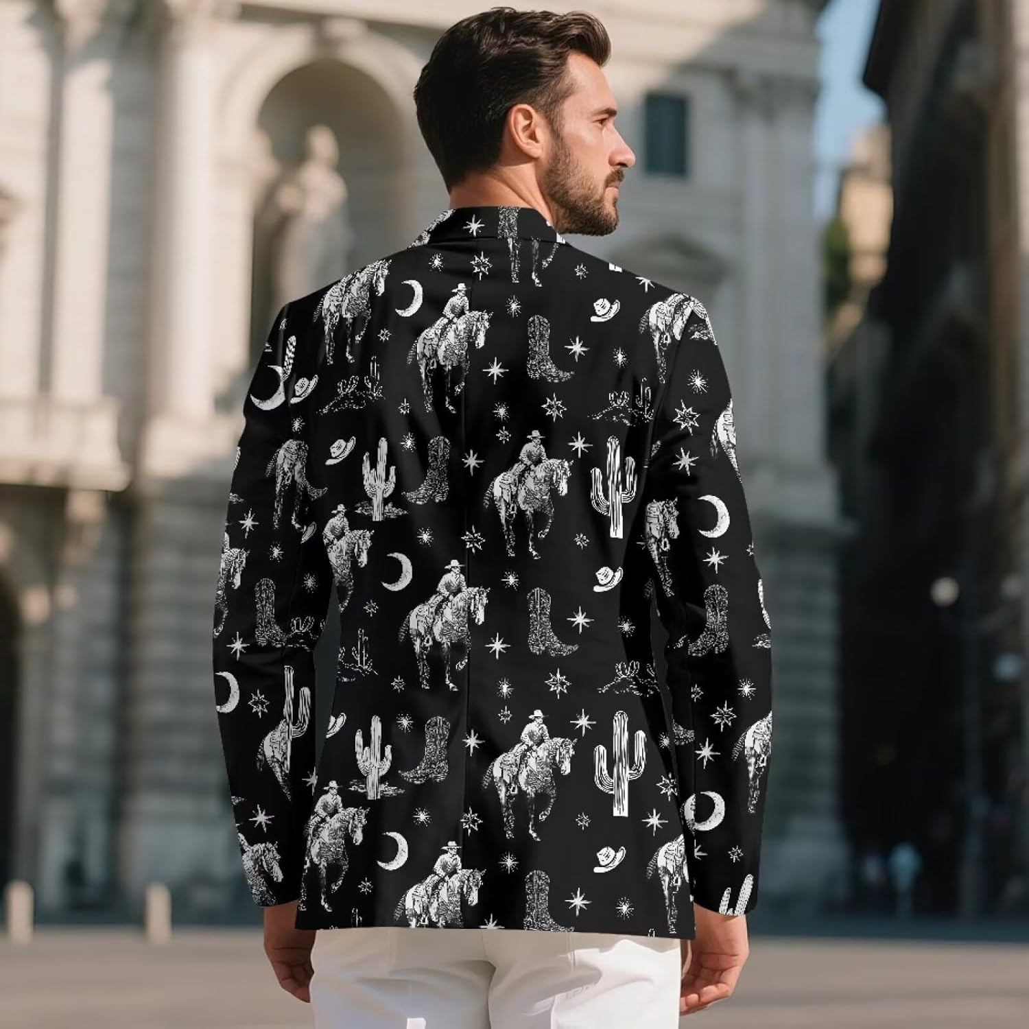 Men's Casual One Button Slim Fit Patterned Blazers Notch Lapel Suits with Front Pockets Travel Formal Sport Jacket