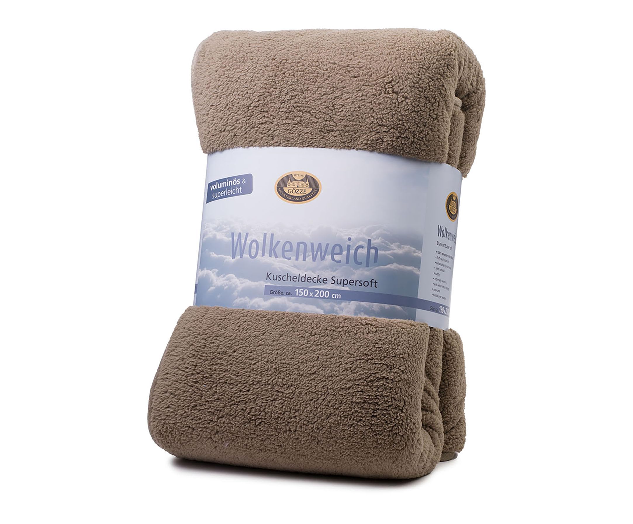 Gözze Kuscheldecke WOLKENWEICH mit Schaf Fellimitat, 150 x 200, Farbe stein