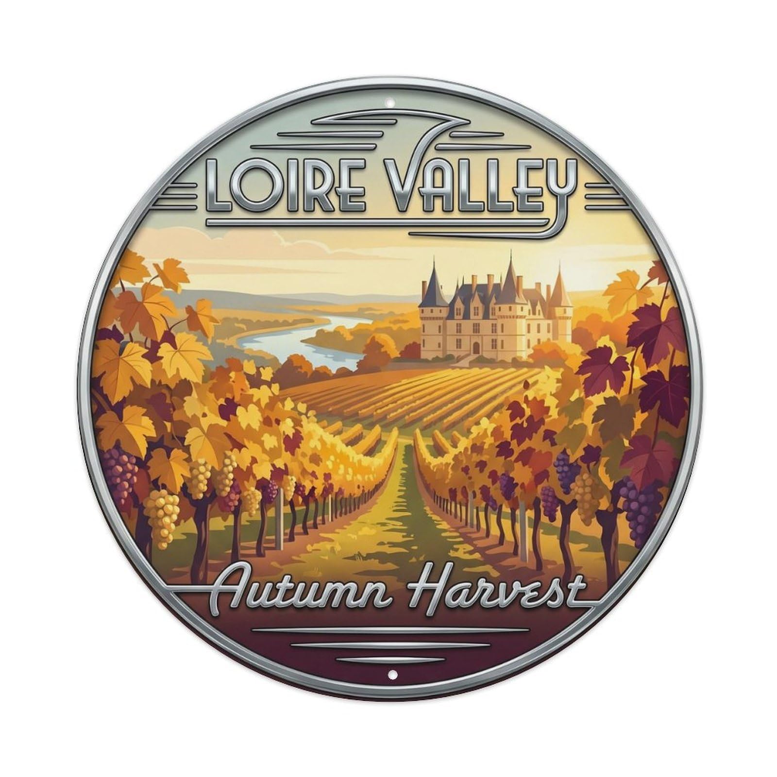 Okahys 8X8inch(20X20cm) Vintage Travel Loire Valley Autumn Metal Tin Sign
