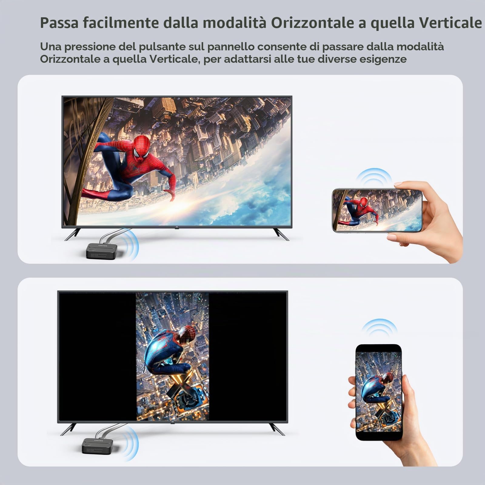 Unitek Adattatore dongle wireless HDMI – 2.4G/5G 4K Screen Mirroring ricevitore TV Casting Device Screen Mirroring Adapter
