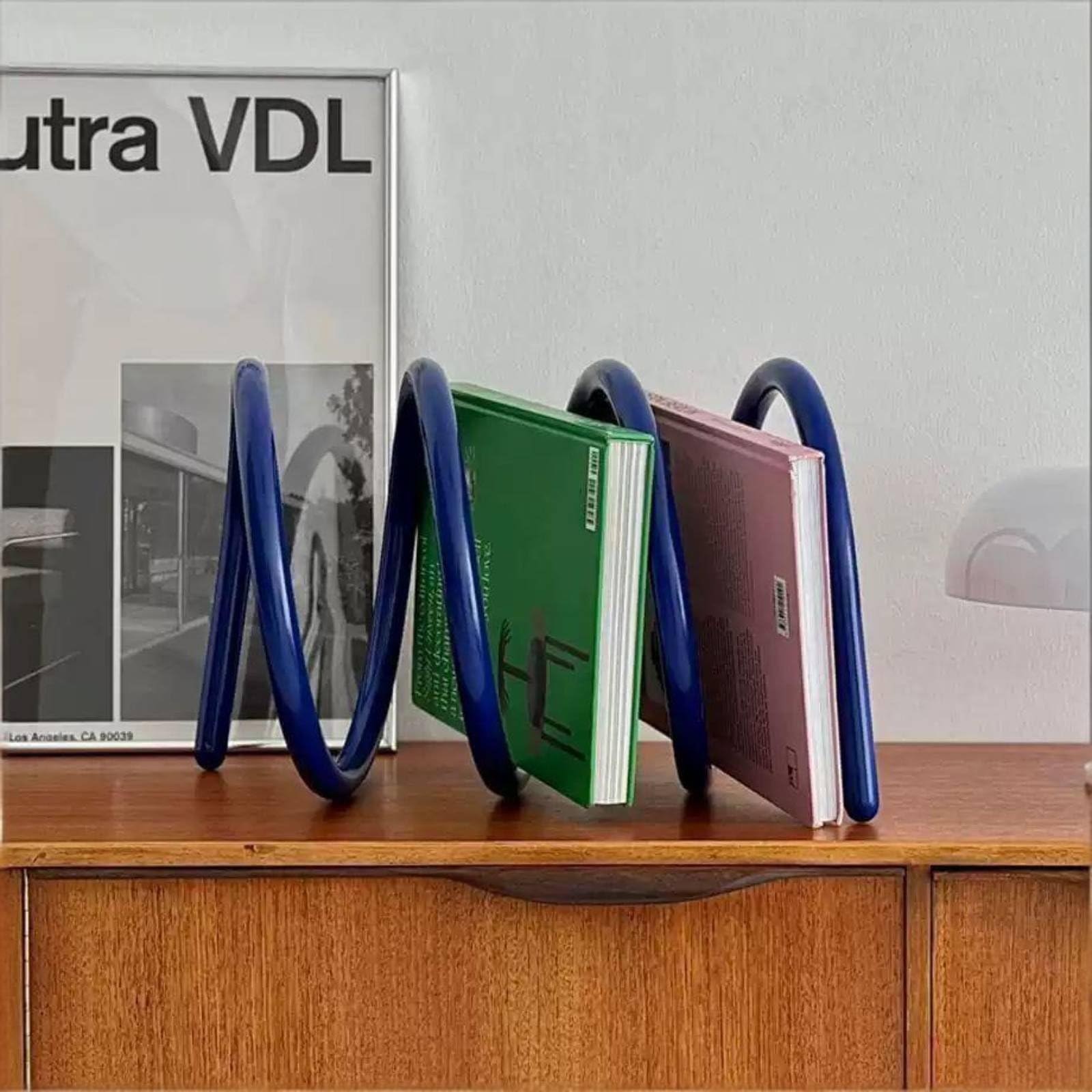 rockible Rotierender Buchständer Bücherhalter Buchstütze Spiral Kompakt Hält Hefte Und Bücher Getrennt für Aufgeräumte Arbeitsfläche für Büro Tisch Wohnzimmer Leseecke, Blau