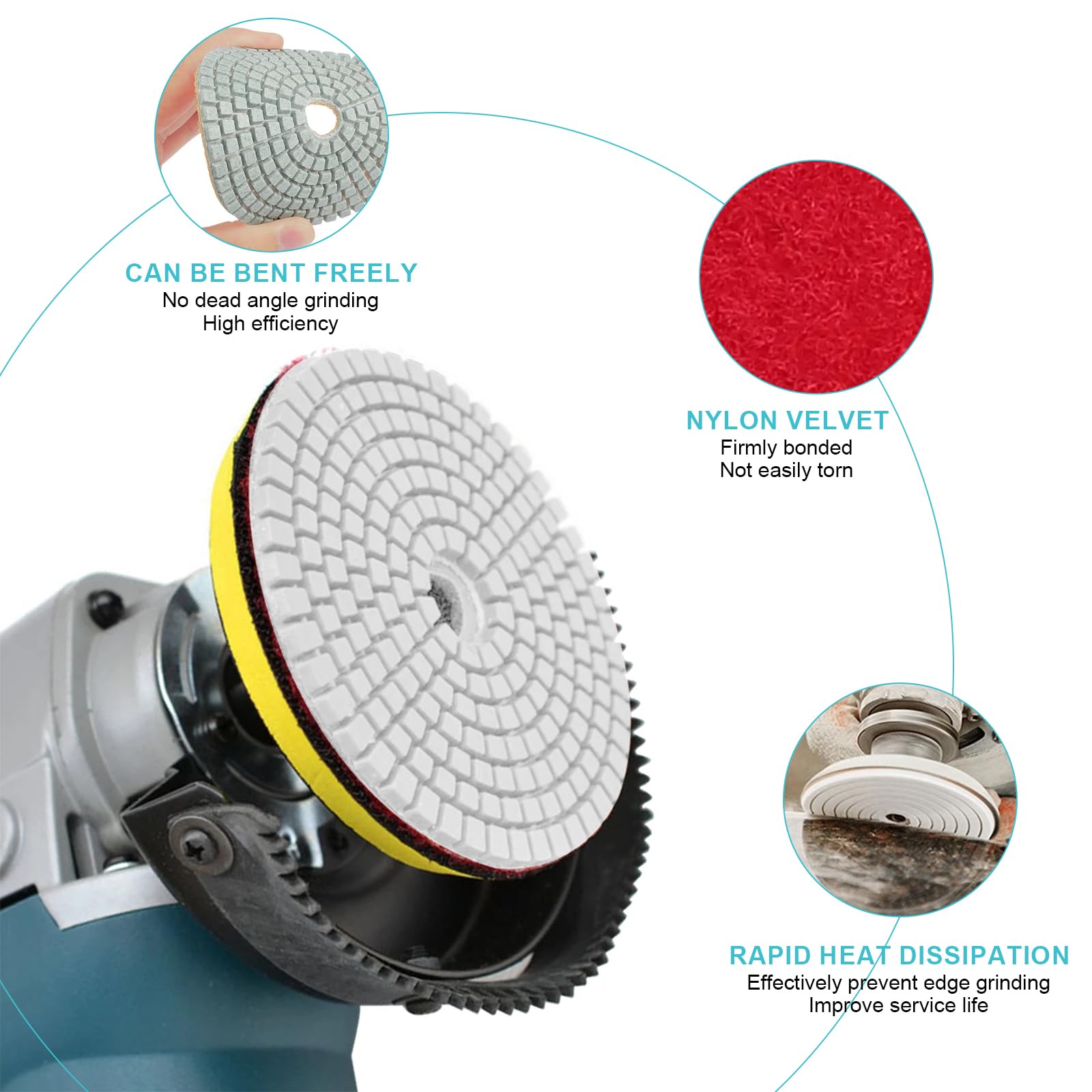 Skibetfo Set of 12 Diamond Polishing Pads 4 Inch with M14 Backer Pad,100mm Wet/Dry Tile Polishing Pads for Granite Concrete Marble Stone Quartz,50-6000 Polishing Grit Pads for Grinder Polisher - Image 2