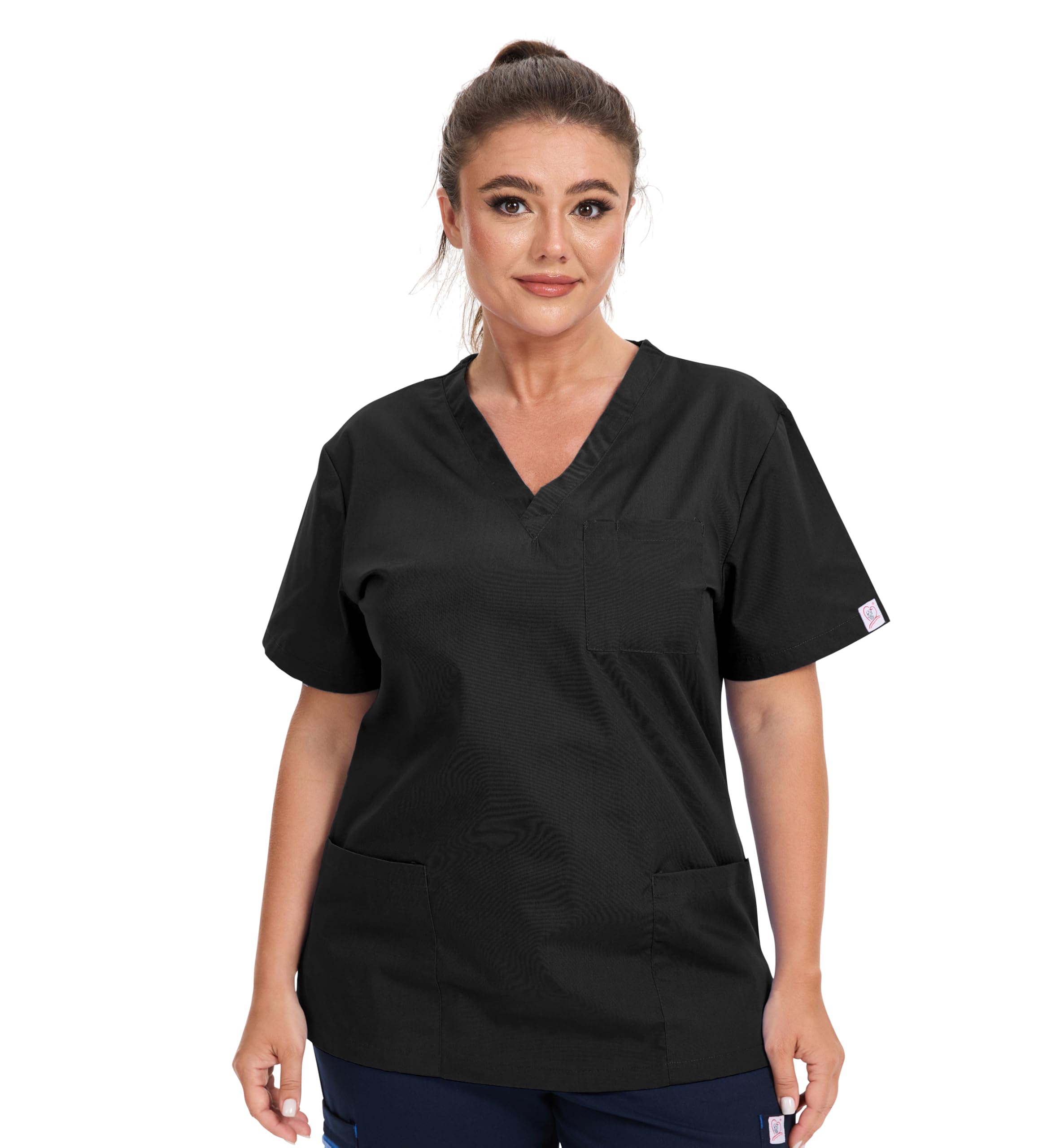 JONATHAN UNIFORM Feminine Tunic Shirt V-Neck 3 Pocket Workwear Uniform for Dental, Salon, Vet, Massage (Black, S)