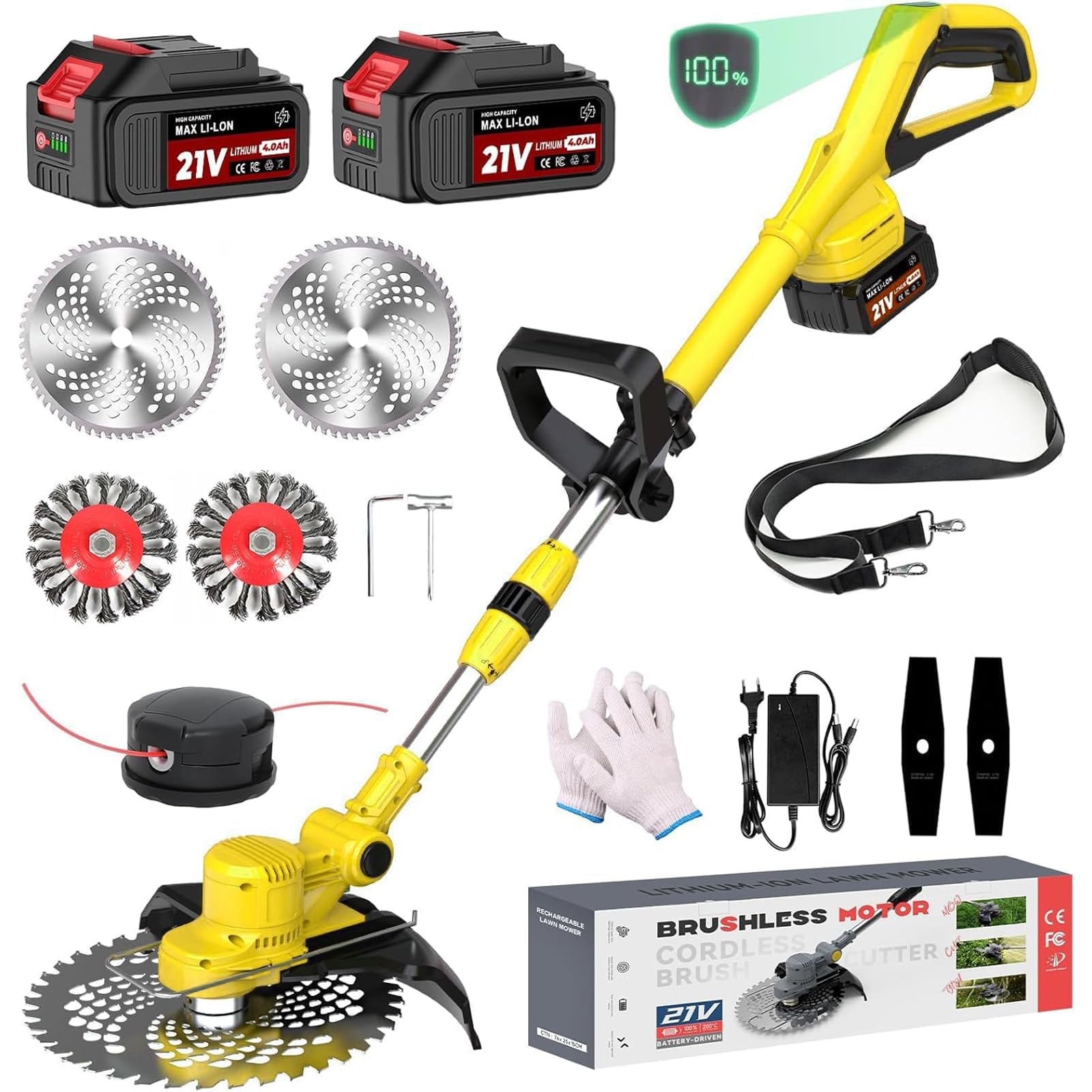 2-in-1 Rasentrimmer und Kantenschneider mit Akku: 21V, 750W Bürstenloser Motor, Leicht & Effizient (mit 4.0Ah Akku und Ladegerät)