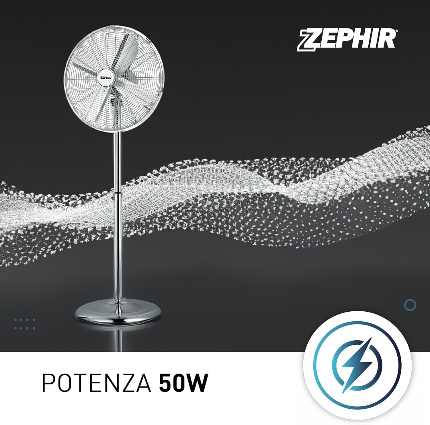 PF40CR Ventilatore a Piantana Professionale 3 Velocità Oscillazione Automatica e Griglia di Sicurezza Regolabile in Metallo Altezza 140 cm Silenzioso Zephir