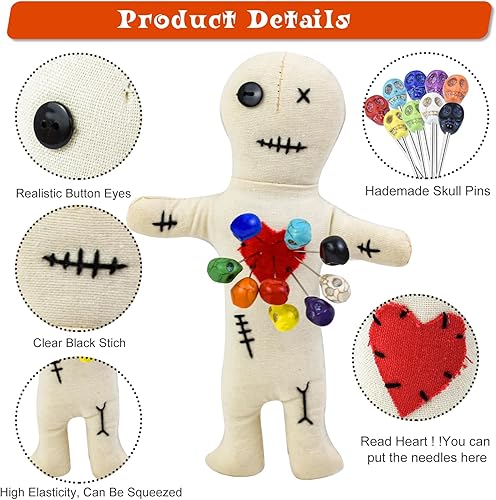 Miniatura 3 de Kit de 10 muñecas de vudú, muñecas de vudú reales con 9 pines de calavera, espeluznante, fantasma, hechizos de venganza, muñeca vudú, muñeca de