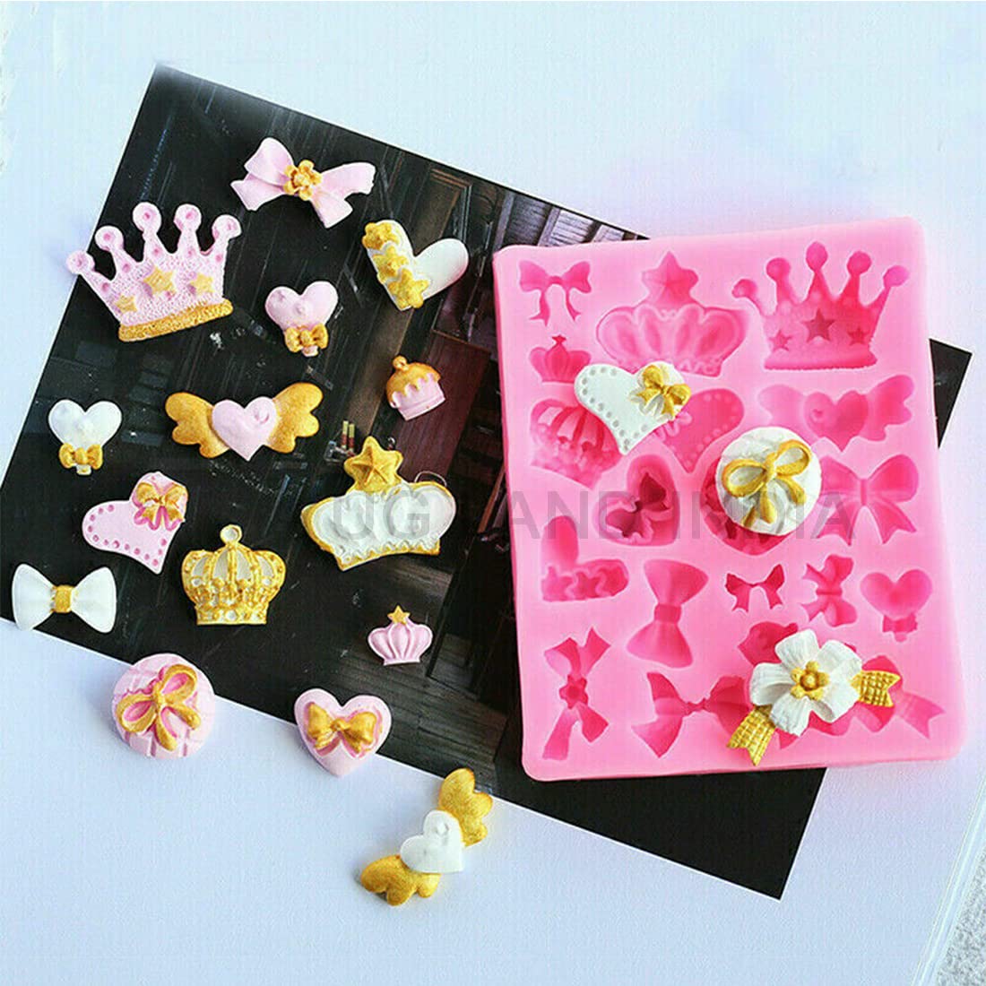 UG LAND INDIA 19 Cavity Queen Bows Princess Crown Silicone Fondant Mould Chocolate Party Cupcake Icing Mold for Cake Decoration