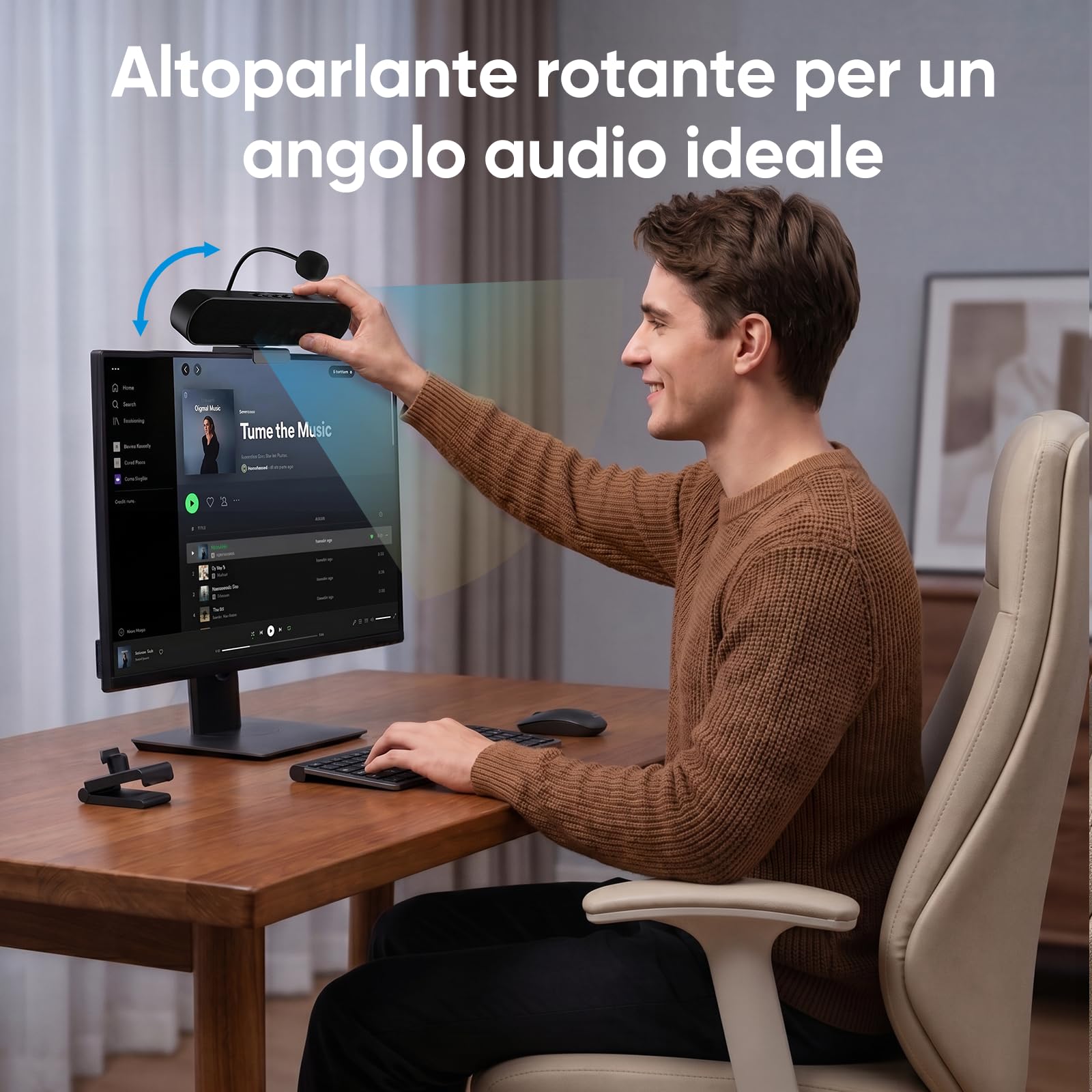 Inwa Cassa per PC USB con Microfono - Altoparlante Regolabile da Monitor Senza Ostruzione dello Schermo, Altoparlante Computer Stereo per Laptop, Desktop e PC, Plug and Play per Riunioni