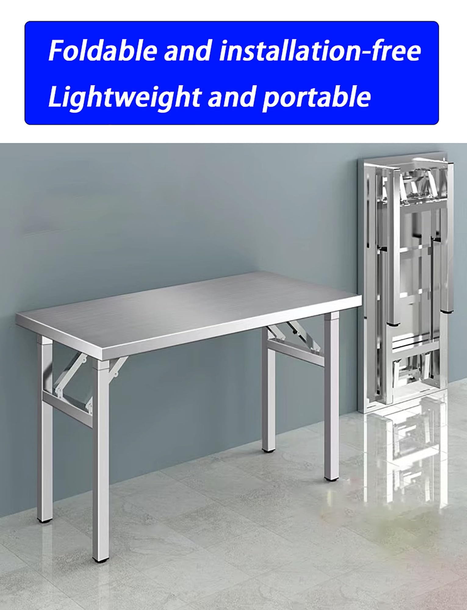 Table pliante en acier inoxydable, table de travail portable robuste pour utilitaire, cuisine commerciale, préparation de restaurant, garage