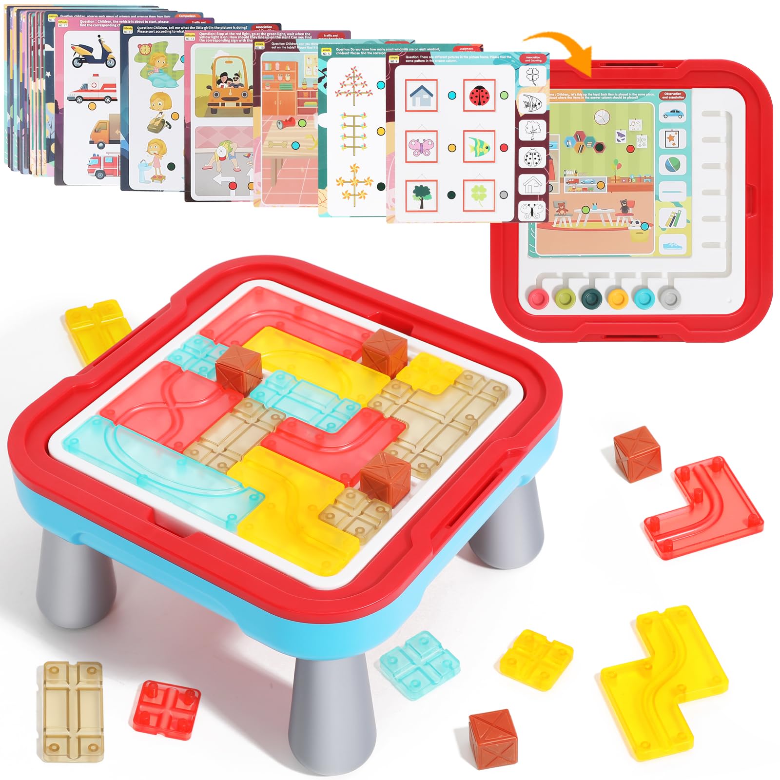 2-in-1 Board Games and Puzzles for Kids Ages 3-5 5-7, Blocks Puzzle Brain Teasers Logic Thinking Game Table, STEM Montessori Preschool Learning Early Educational Toys Birthday Gifts for Boys and Girls