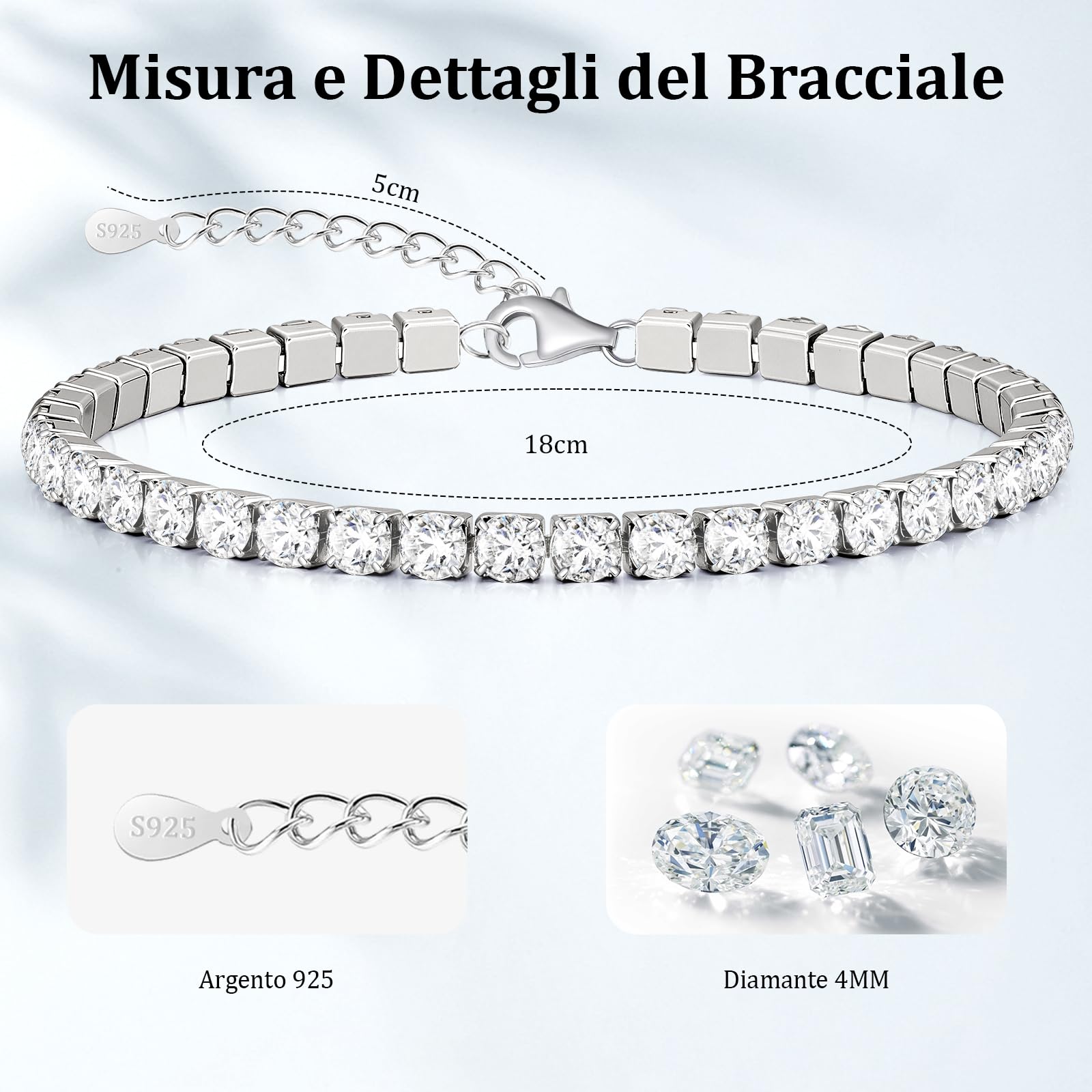 J.Fée 4MM Bracciale Tennis Uomo Argento 925 Braccialetti, 2 Pezzi Tennis Uomo Bracciale con Zirconi Cubici, Bracciali Ipoallergenico Sovrapponibili Braccialetto Regalo Per Uomini