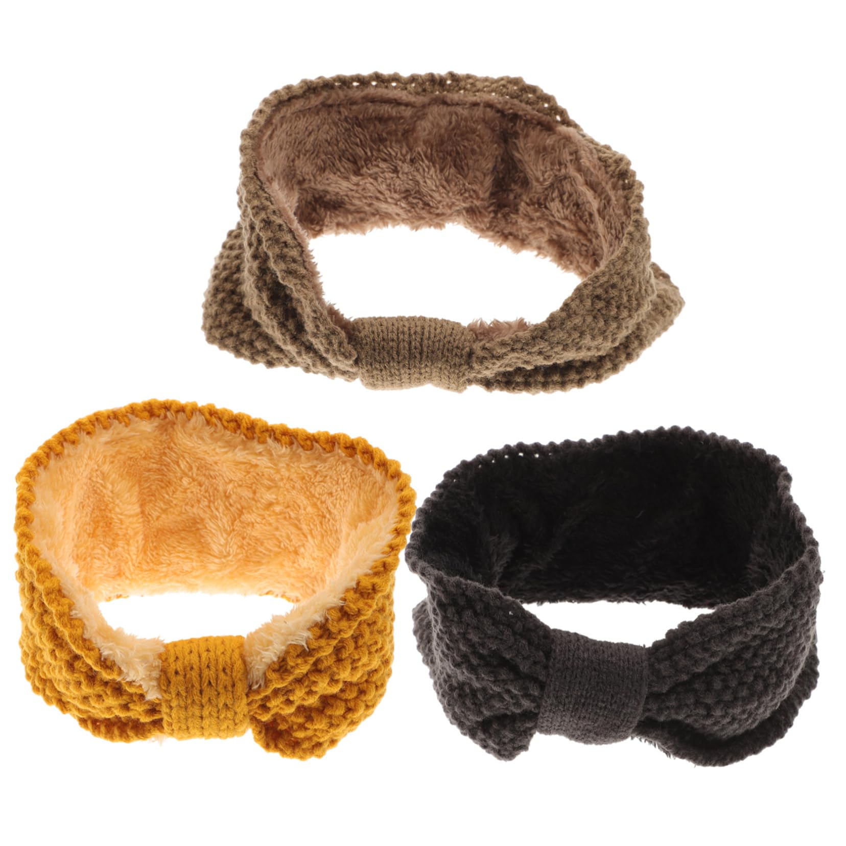 FRCOLOR 3Pcs Women's Knitted Headbands Thick Ear Warmers Ginger and Stretchy Crochet Hair Wraps for All Ages for Cold Weather