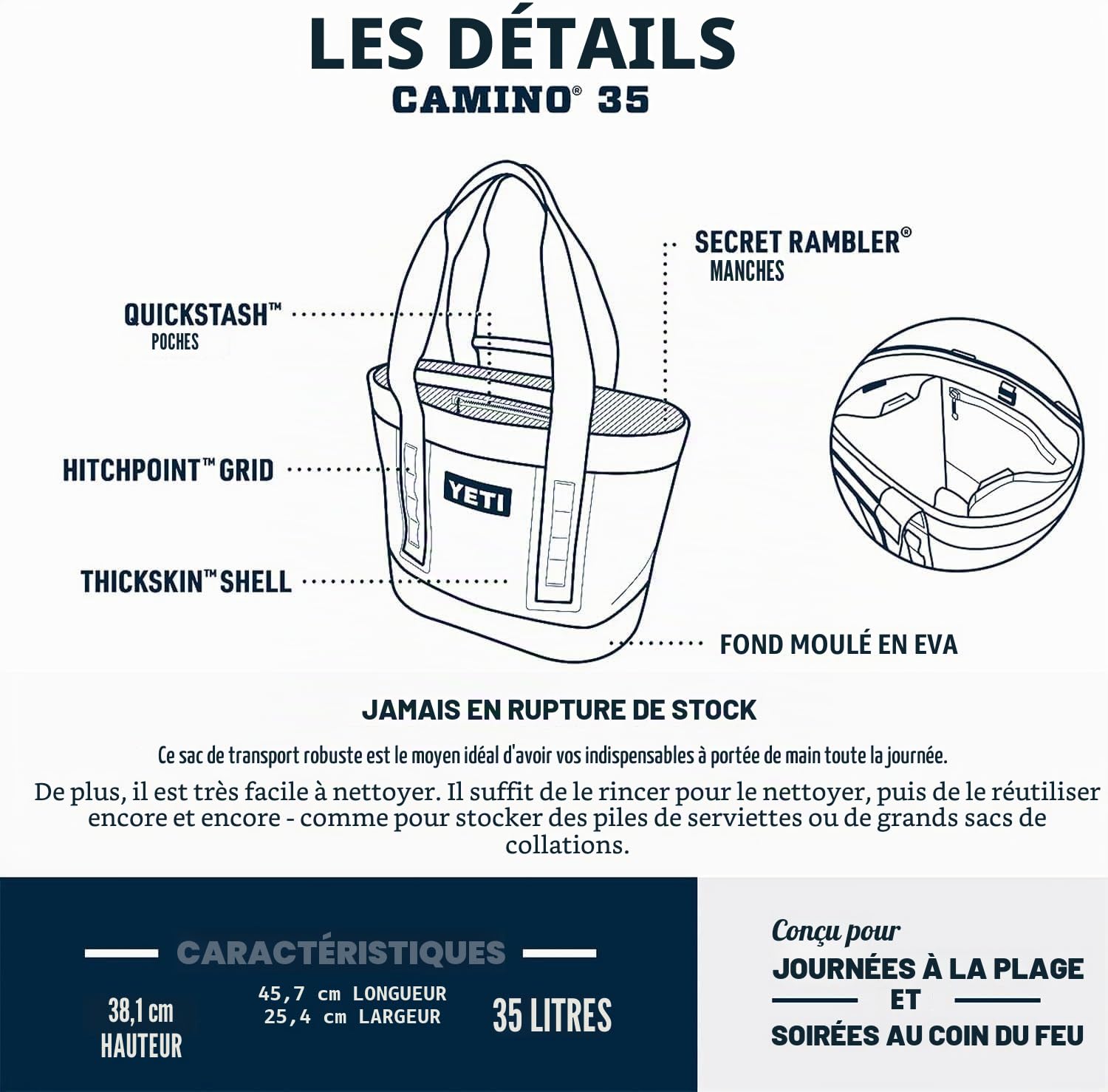 YETI Camino Carryall 2.0 sac fourre-tout bateau plage séparateurs internes
