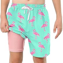 Boys Swim Trunks with Compression Liner Swim Shorts Kids Quick Dry Bathing Suit Boxer Brief Swimwear 6-20 Years