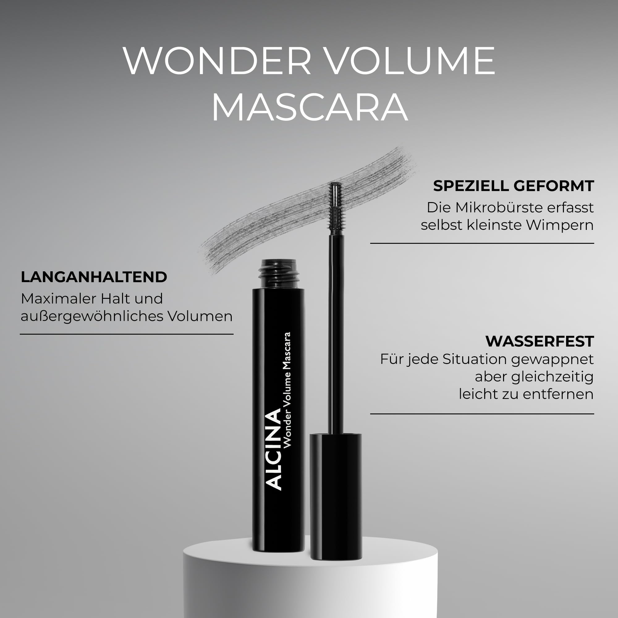 ALCINA Wonder Volume Mascara black (8 ml) - schwarze Wimperntusche für maximales Volumen & ausdrucksvolle Länge - Mikrobürste modelliert Wimpern für eine intensive Wimpernkranzverdichtung