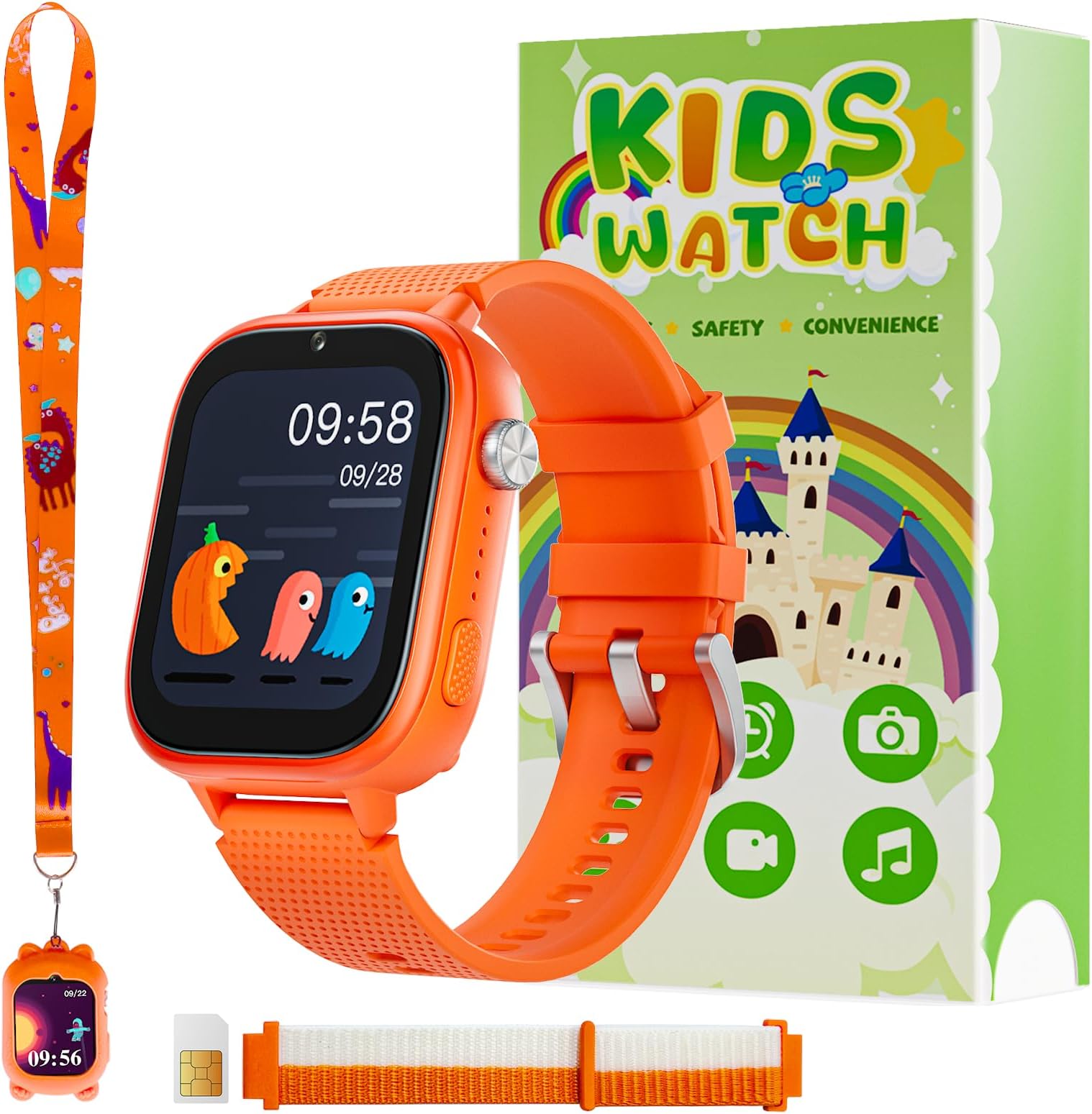 OKYUK 4G Kids Watch with SIM Card, 47 Exciting Games, Two-Way Calling Feature, SOS Emergency Call Button Ideal for Kids Aged 3-15 Gift, Children’s Cell Phone Alternative (Black)