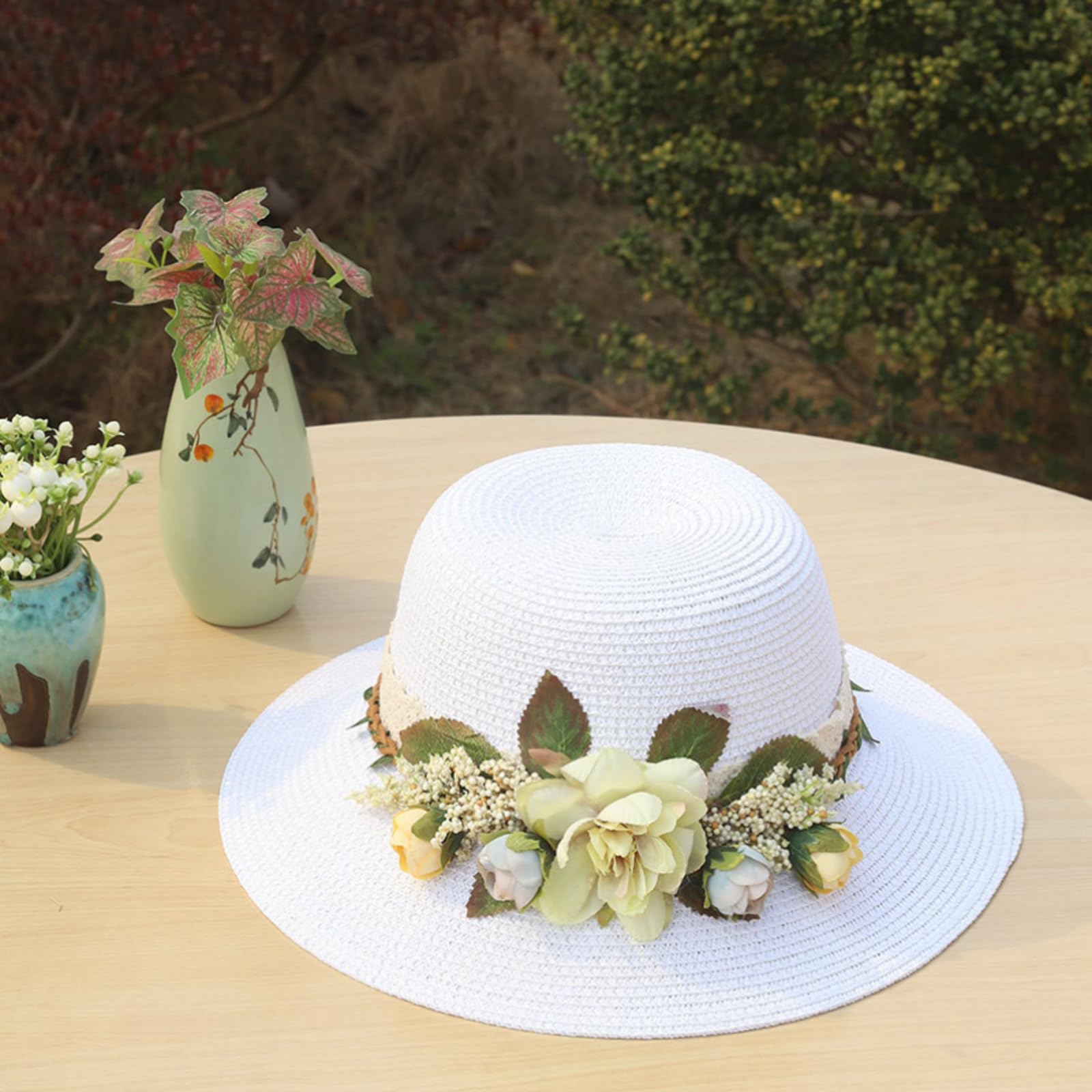 Cappello da Sole Cappelli da Sole, Cappello da Sole in Paglia da Donna, Largo 50+, Pieghevole, Estivo da Spiaggia, Multicolore(White)